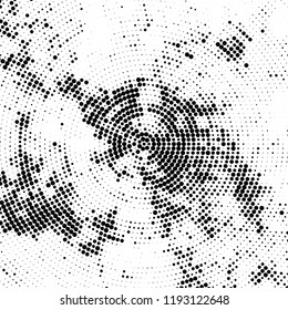 Radial halftone texture is black and white. Vector monochrome pattern