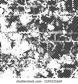 Radial halftone texture is black and white. Vector monochrome pattern