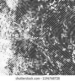 Radial halftone texture is black and white. Vector monochrome pattern