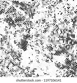 Radial halftone texture is black and white. Vector monochrome pattern