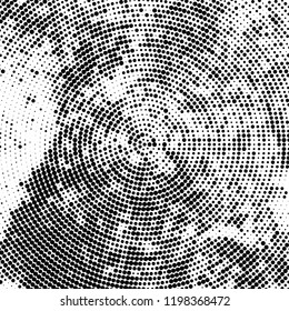Radial halftone texture is black and white. Vector monochrome pattern