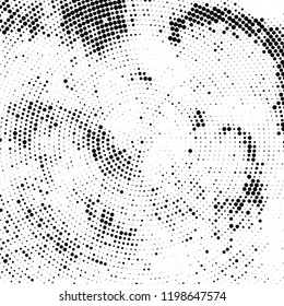 Radial halftone texture is black and white. Vector monochrome pattern