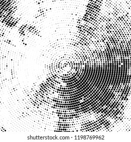 Radial halftone texture is black and white. Vector monochrome pattern