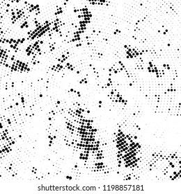 Radial halftone texture is black and white. Vector monochrome pattern
