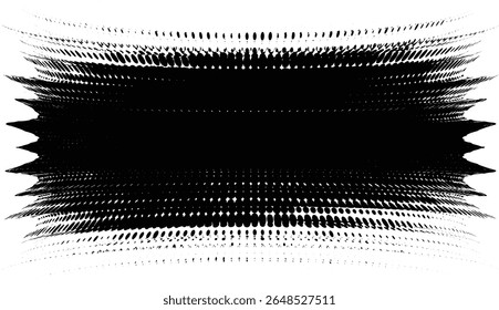 Vetor de meio-tom radial com padrão de ponto explosivo e textura preta áspera. Efeito de explosão grunge intensa energia visual e contraste abstrato dinâmico com o espaço para o seu conteúdo