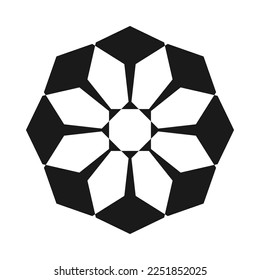 Radial heptagon shapes, negative space icon. A group of heptagonal symbols. Isolated on a white background.