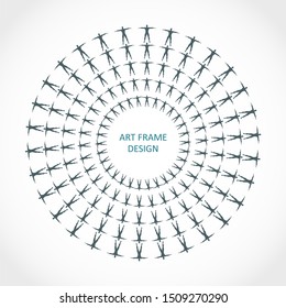 Radial human silhouettes in circle form. Fireworks explosion background. Circular design element. Abstract geometric star rays. Design element for medical, treatment, cosmetic emblem