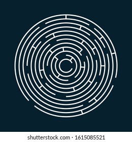 Radial labyrinth maze vector design, children game to play, find way out.