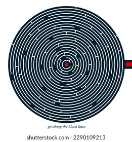 Radial labyrinth maze vector design, children game to play, find way out.