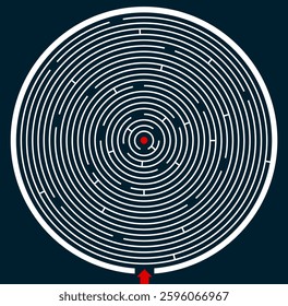 Radial labyrinth maze vector design, children game to play, find way out.