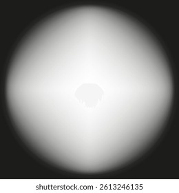 Radial light burst. Centered glow effect. White spotlight vector. Dark smooth edge.