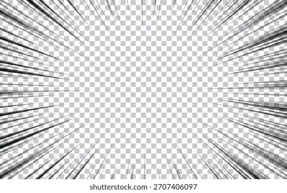 Radial line background for comic books. Manga speed frame, superhero action. Black and white vector illustration.