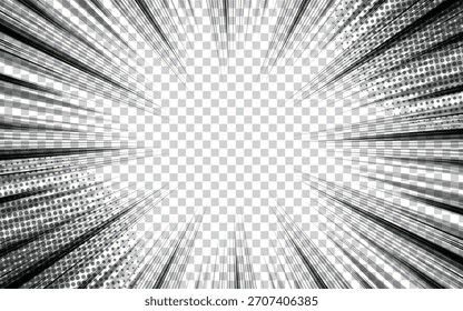 Plano de fundo de linha radial para quadrinhos. Quadros de velocidade de mangá, ação de super-herói, fundo de explosão. Ilustração vetorial.