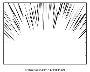 Radial Line Drawing. Action, Speed Lines, Stripes For Black Manga Book Template. Comic Book Background. Dynamic, Speed Stripes Abstract Frame. Vector Illustration