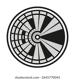 Padrão de linha radial. Design de círculo abstrato. Forma geométrica do ventilador. Ilustração de vórtice monocromático.