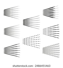 Radial line set. Various dynamic styles. Abstract vector design. Vector illustration.