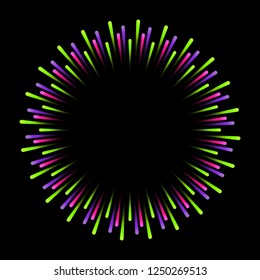 Radial lines abstract background, round frame, vector illustration.