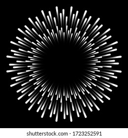 Radial lines abstract, black and white background, vector illustration.