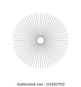 Radial lines abstract geometric element. Spokes, radiating stripes. Advertisement flyer design elements. White background with elegant graphic sun lines rays from the center. Vector illustration EPS10