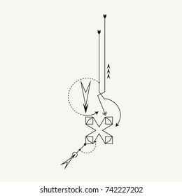 radial lines, arrows and dot tattoo Vector Art with 