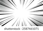 Radial lines background for comic book. Manga speed frame, superhero action. Black and white vector illustration