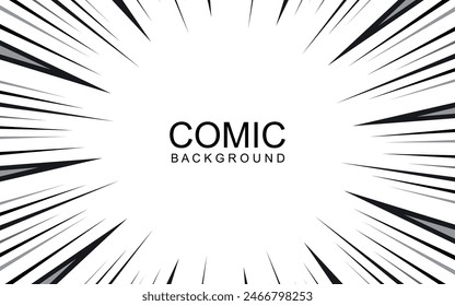 Radial lines background for comic books. Manga speed frame, explosion background. Black and white vector illustration