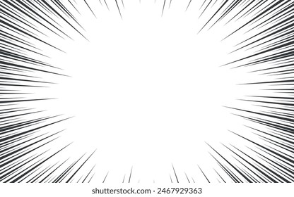 Radial lines background for comic books. Manga speed frame, explosion background. Black and white vector illustration