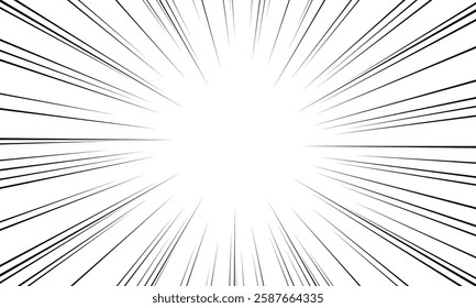 Radial lines background for comic books. Black and white vector illustration