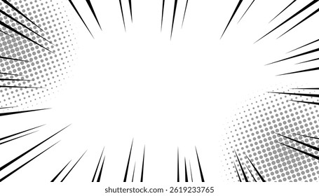 Radial lines background for comic books. speech bubble frame and concentrated line. white banner with speech lines and halftone. cartoon superhero