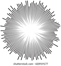 Radial lines background for comic books. Explosion template. Superhero action background. Vector illustration