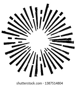 Radial  Lines in Circle Form for comic books . Explosion background . Vector Illustration . Handwritten Design element . Abstract Geometric shape . Sunburst .