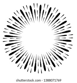 Radial Lines in Circle Form for comic books . Explosion background . Vector Illustration . Vintage round Logo . Handwritten Design element . Abstract Geometric shape . Sunburst .