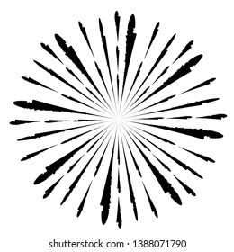 Radial Lines in Circle Form for comic books . Explosion background . Vector Illustration . Vintage round Logo . Handwritten Design element . Abstract Geometric shape . Sunburst .