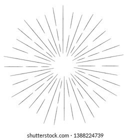 Radial Lines in Circle Form for comic books . Explosion background . Vector Illustration . Vintage round Logo . Handwritten Design element . Abstract Geometric shape . Sunburst .