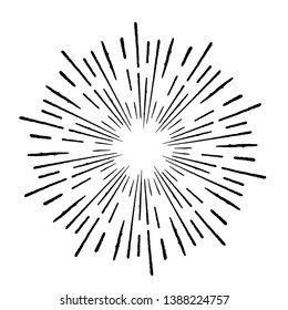 Radial Lines in Circle Form for comic books . Explosion background . Vector Illustration . Vintage round Logo . Handwritten Design element . Abstract Geometric shape . Sunburst .