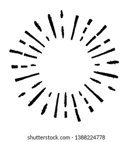Radial Lines in Circle Form for comic books . Explosion background . Vector Illustration . Vintage round Logo . Handwritten Design element . Abstract Geometric shape . Sunburst .