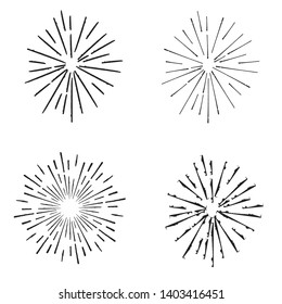 Radial Lines in Circle Form for comic books . Explosion background . Vector Illustration . Vintage round Logo . Handwritten Design element . Abstract Geometric shape . Sunburst .
