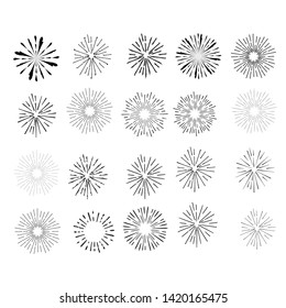 Radial Lines in Circle Form for comic books . Explosion background . Vector Illustration . Vintage round Logo . Handwritten Design element . Abstract Geometric shape . Sunburst .