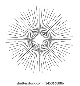 Radial Lines in Circle Form for comic books . Explosion background . Vector Illustration . Vintage round Logo . Handwritten Design element . Abstract Geometric shape . Sunburst .