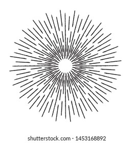 Radial Lines in Circle Form for comic books . Explosion background . Vector Illustration . Vintage round Logo . Handwritten Design element . Abstract Geometric shape . Sunburst .