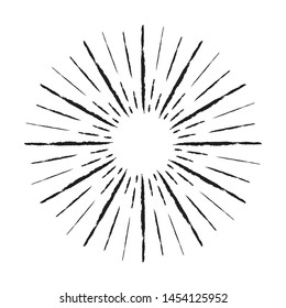 Radial Lines in Circle Form for comic books . Explosion background . Vector Illustration . Vintage round Logo . Handwritten Design element . Abstract Geometric shape . Sunburst .