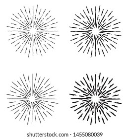 Radial Lines in Circle Form for comic books . Explosion background . Vector Illustration . Vintage round Logo . Handwritten Design element . Abstract Geometric shape . Sunburst .