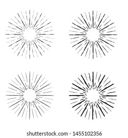 Radial Lines in Circle Form for comic books . Explosion background . Vector Illustration . Vintage round Logo . Handwritten Design element . Abstract Geometric shape . Sunburst .