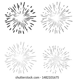 Radial Lines in Circle Form for comic books . Explosion background . Vector Illustration . Vintage round Logo . Handwritten Design element . Abstract Geometric shape . Sunburst 