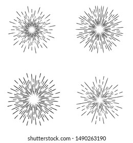 Radial Lines in Circle Form for comic books . Explosion background . Vector Illustration . Vintage round Logo . Handwritten Design element . Abstract Geometric shape . Sunburst .