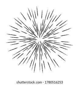 Radial Lines in Circle Form for comic books . Explosion background . Vector Illustration . Vintage round Logo . Handwritten Design element . Abstract Geometric shape . Sunburst .