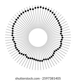 Radial lines. Circular radial lines with black dots isolated white background. Design element. Infographic elements. Vector monochrome illustration.