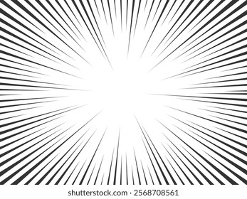 Radial lines Comic Background. Abstract speed explosion sunbeam starburst Flash backdrop. Sun Rays Black and white illustration