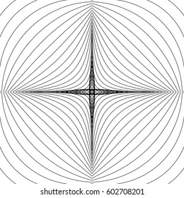 Radial lines with deformation effect. Radiating distorted mesh, grid