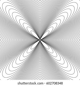 Radial lines with deformation effect. Radiating distorted mesh, grid